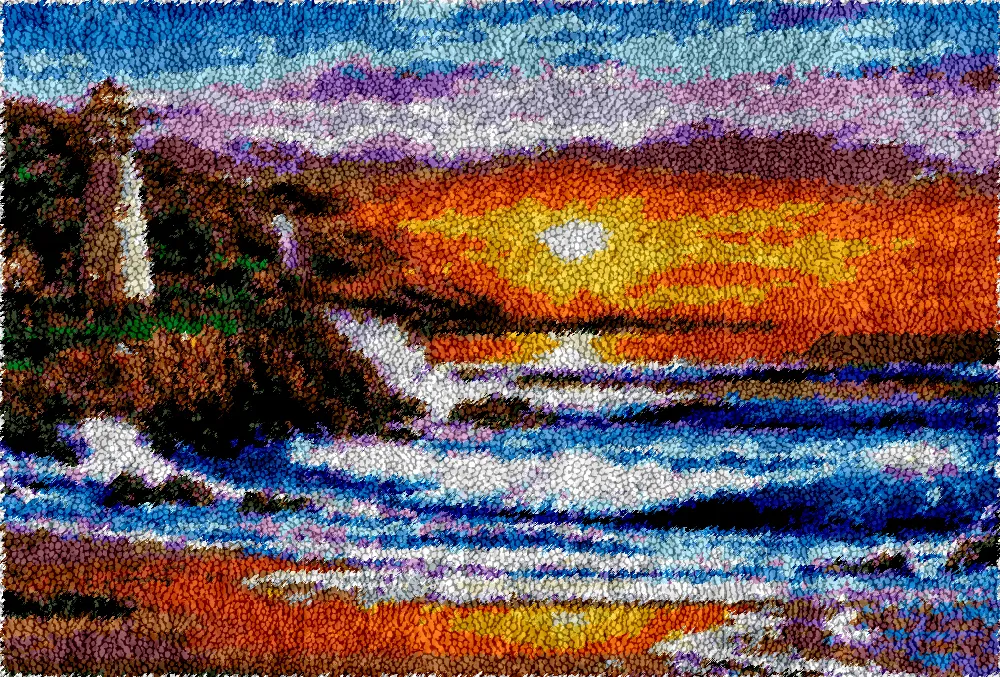 [SHU-LighthouseSunrise-102x69-blank] Rug Making Latch Hooking Kit | Lighthouse Sunset (102x69cm) (Blank Canvas)