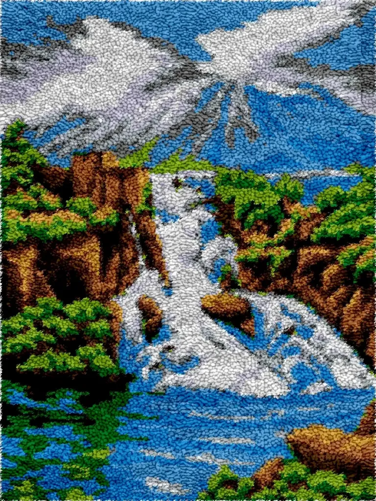 Rug Making Latch Hooking Kit | Mountain Waterfalls (87x61cm)