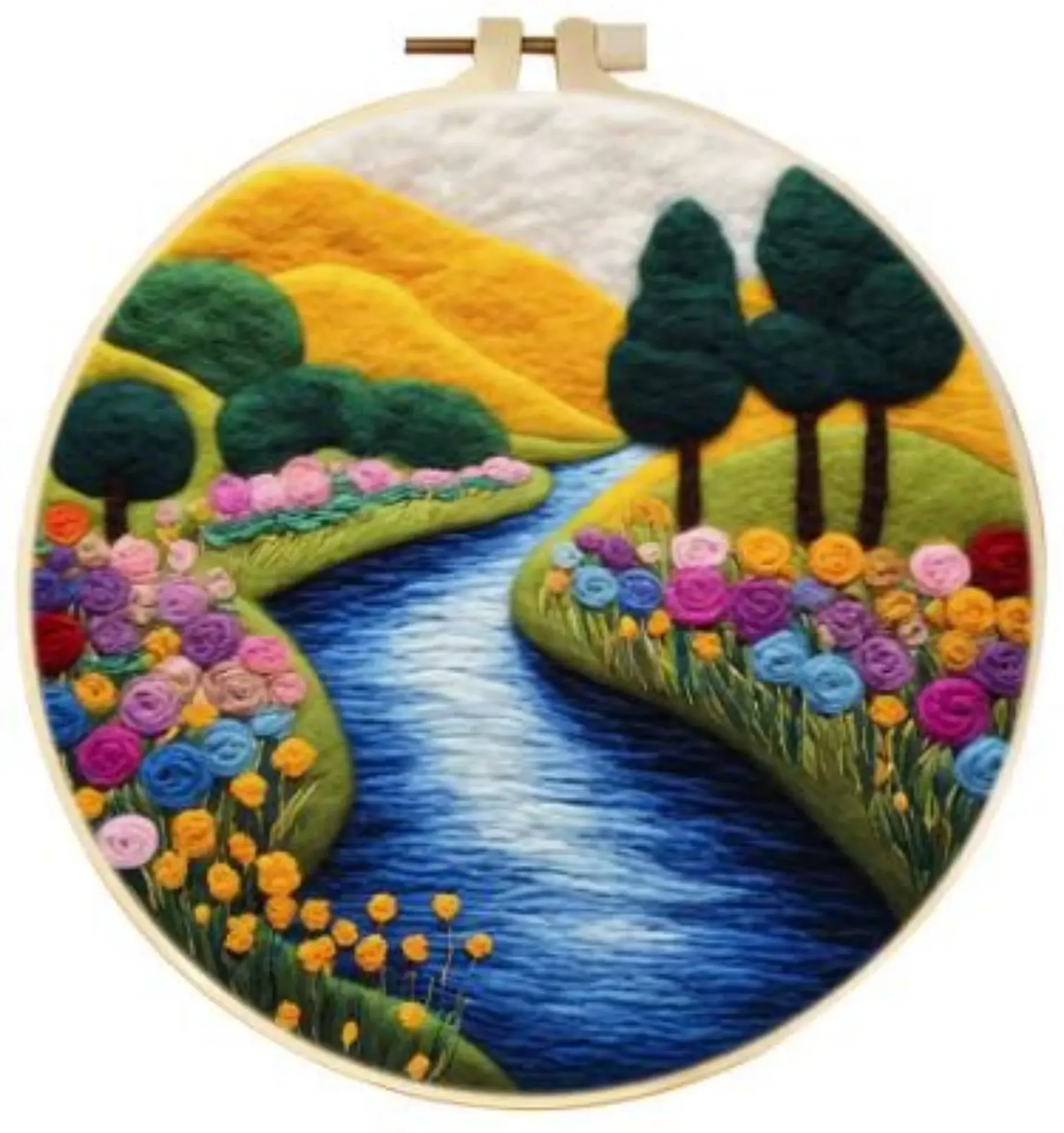 [A-COS-FELT-PeacefulRiver-20] Wool Felting Kit for Beginners | Peaceful River (20cm with Frame)