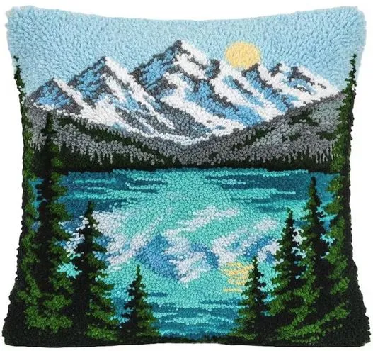 Pillow Latch Hooking Kit Cushion Cover | Mountain Lake (43x43cm) (Blank Canvas)