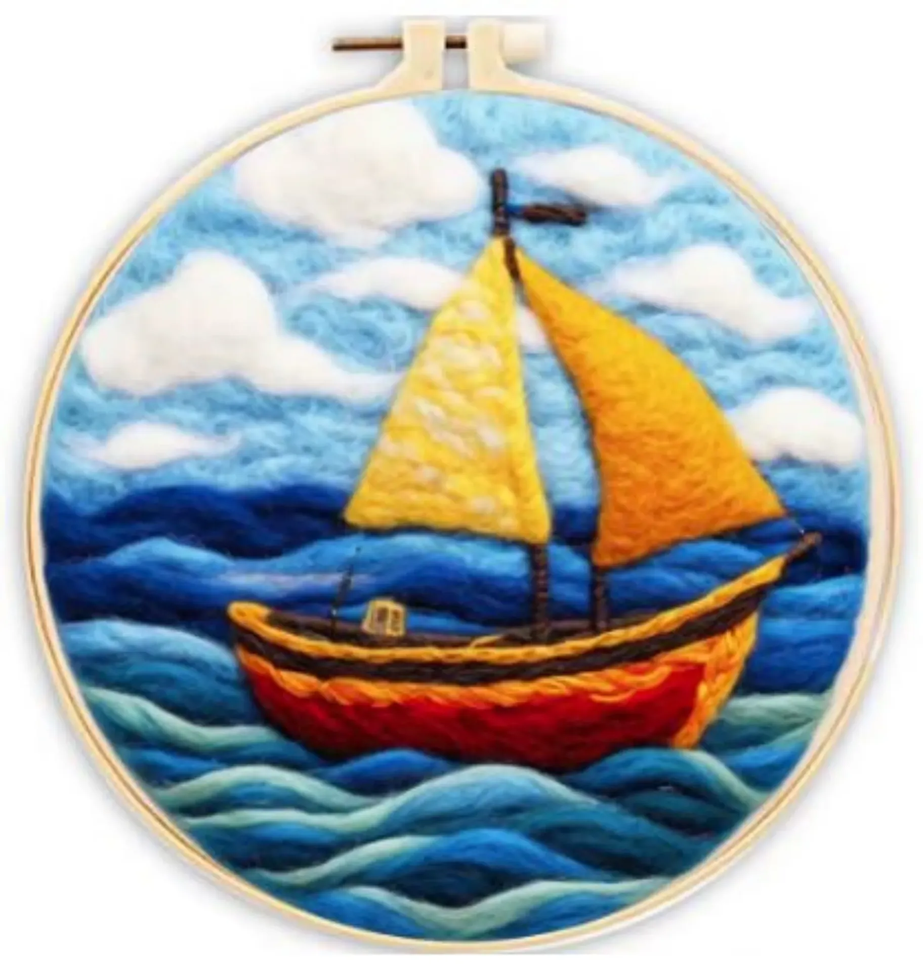 [A-COS-WOOLBEGIN-Sailboat-20] Wool Felting Kit for Beginners | Sailboat (20cm with Frame)
