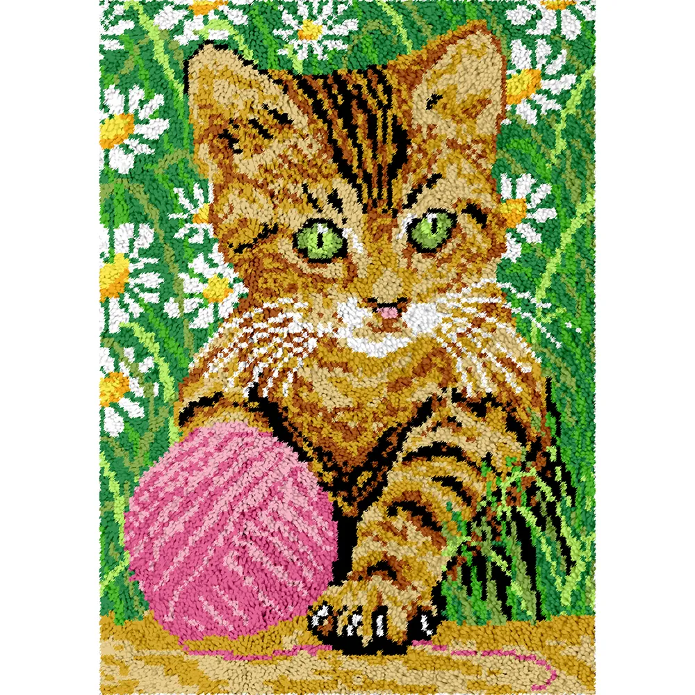 Rug Making Latch Hooking Kit | Cat Play with Yarn (115x80cm)