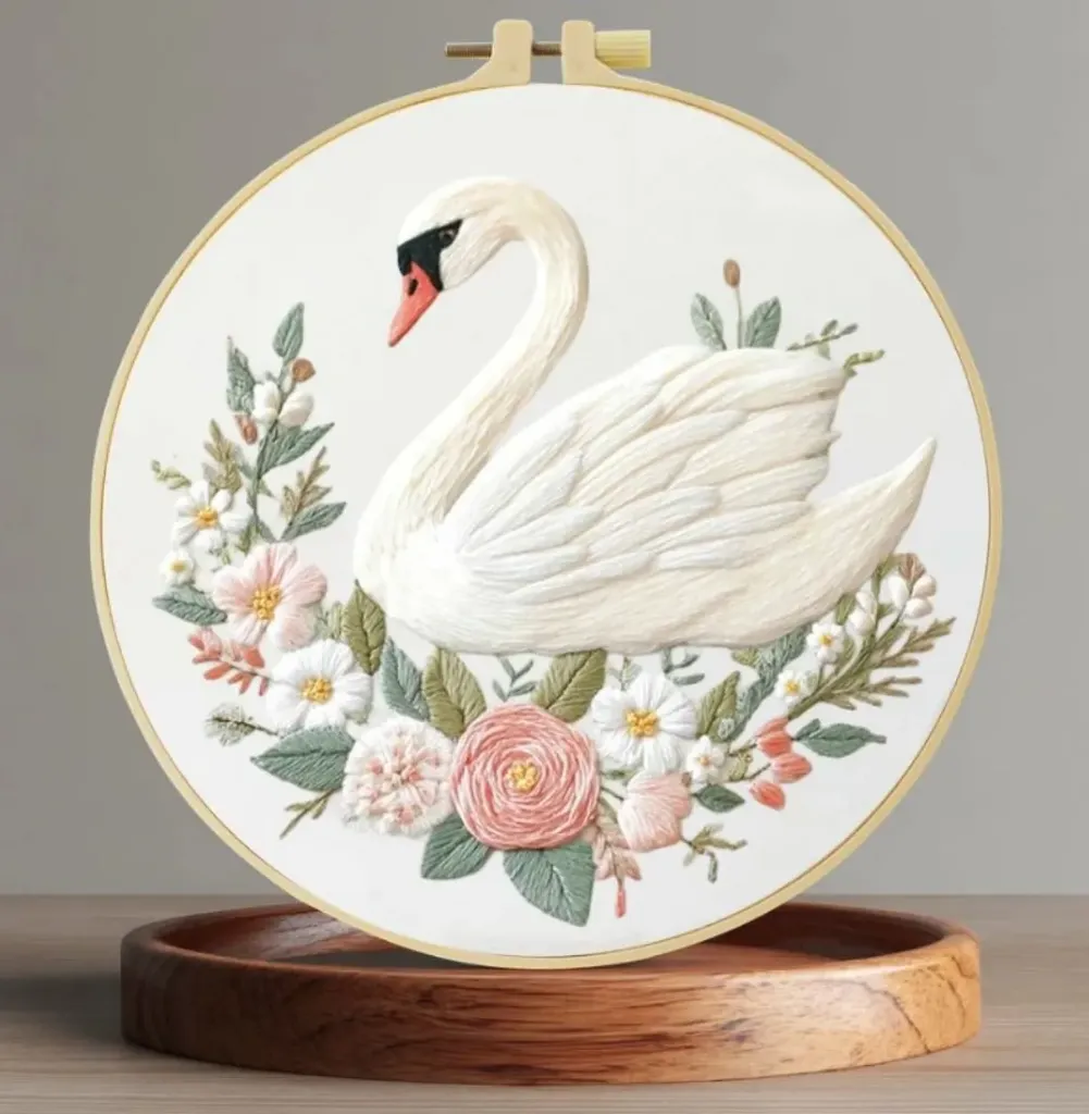 [A-SBS-CSBegin-Swan-20cm-frame] Cross Stitch Kits Embroidery Kits for Beginners | Swan (20cm with frame)