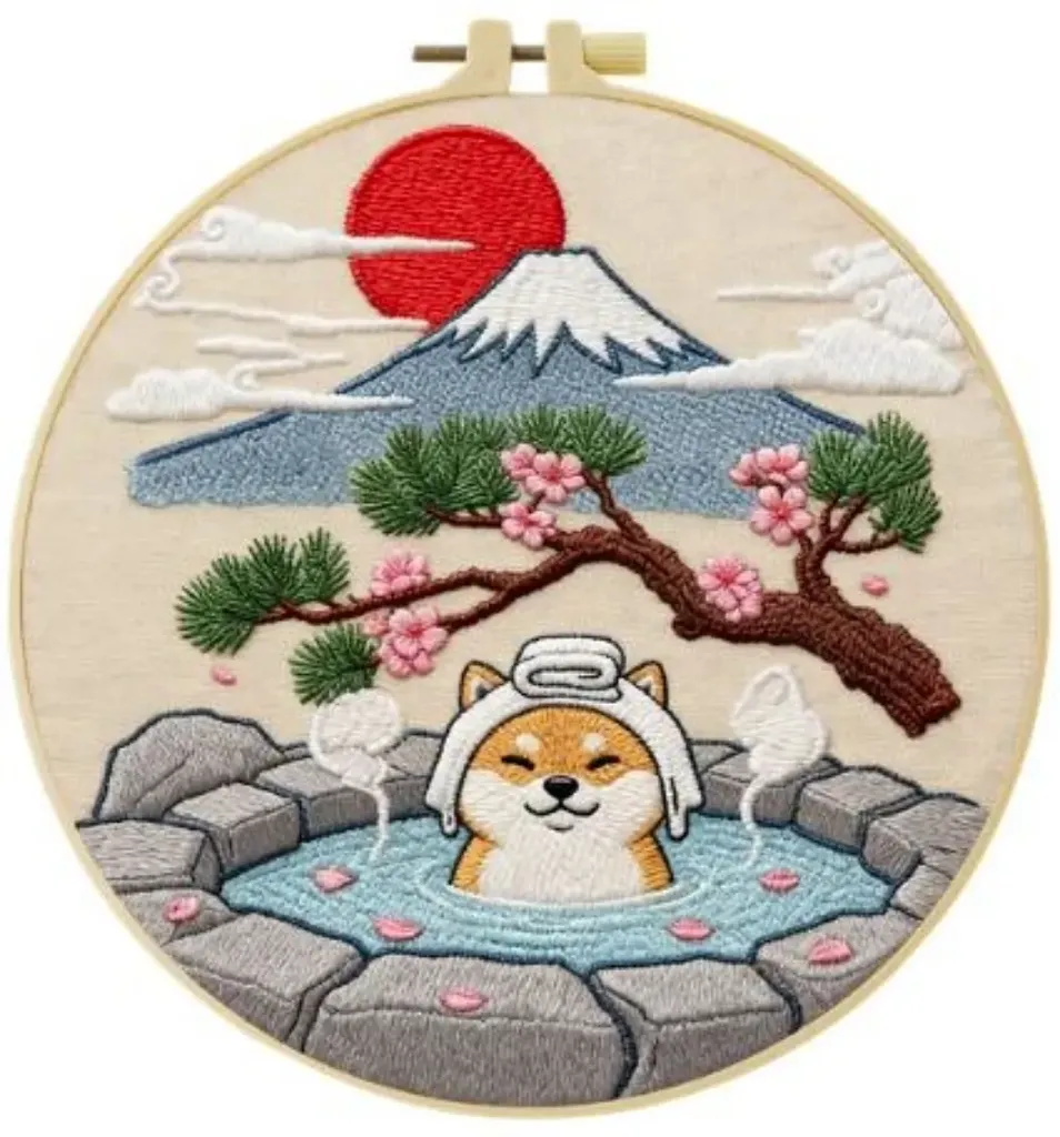 [A-SBS-CSBegin-HotSprings-20cm-frame] Cross Stitch Kits Embroidery Kits for Beginners | Hot Springs (20cm with frame)