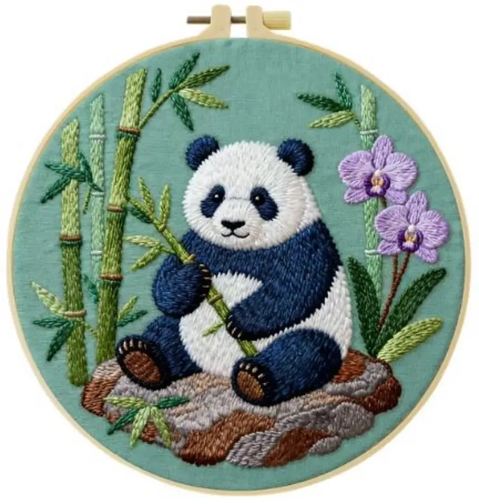 [A-SBS-CSBegin-Panda-20cm-frame] Cross Stitch Kits Embroidery Kits for Beginners | Panda (20cm with frame)