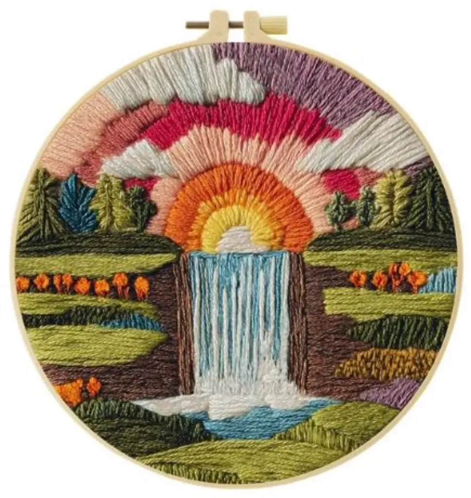 [A-SBS-CSBegin-Waterfalls-20cm-frame] Cross Stitch Kits Embroidery Kits for Beginners | Waterfalls (20cm with frame)