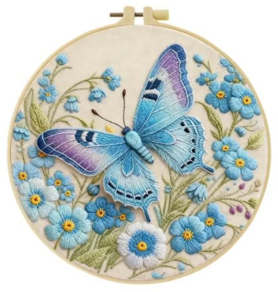 [A-SBS-CSBegin-DreamButterfly-20cm-frame] Cross Stitch Kits Embroidery Kits for Beginners | Dream Butterfly (20cm with frame)