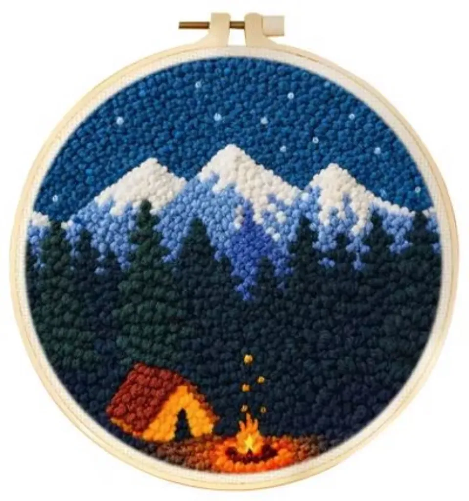 Punch Needle Kit | Camping (20cm Round with Frame)