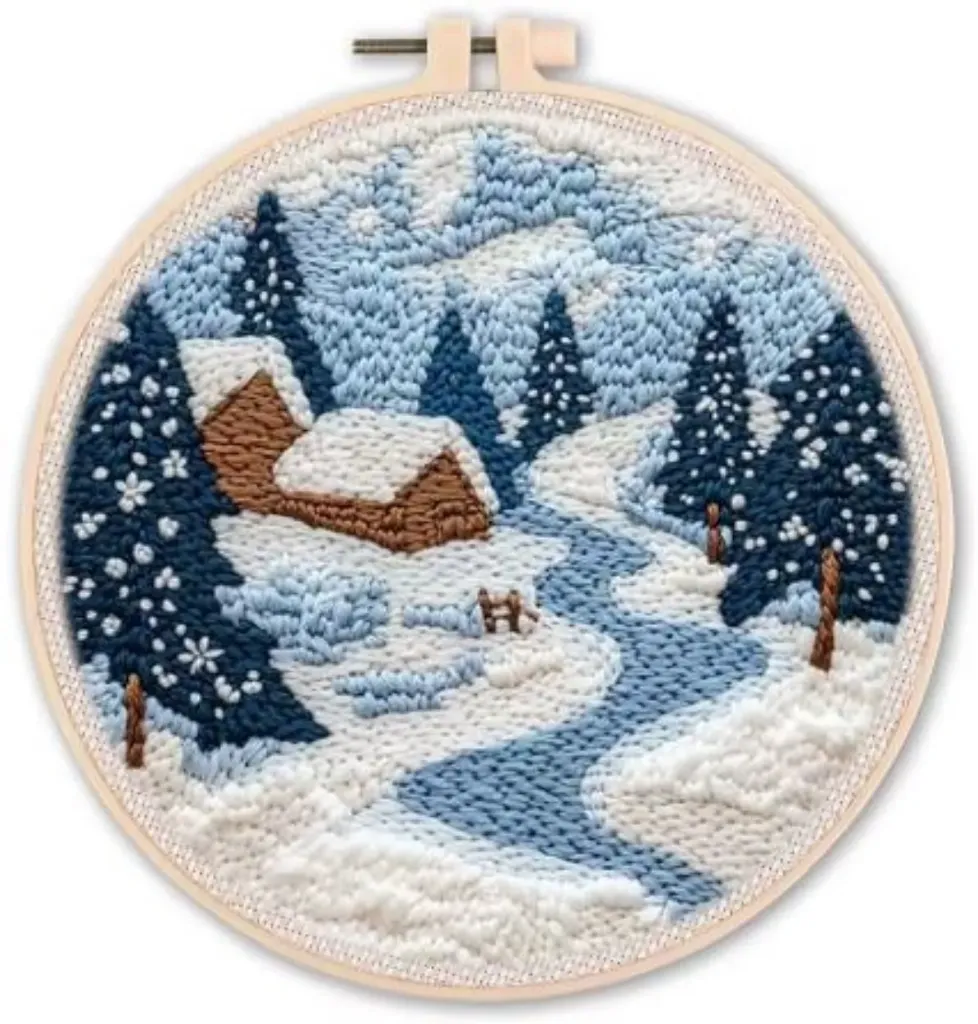 Punch Needle Kit | Winter Scenery (20cm Round with Frame)