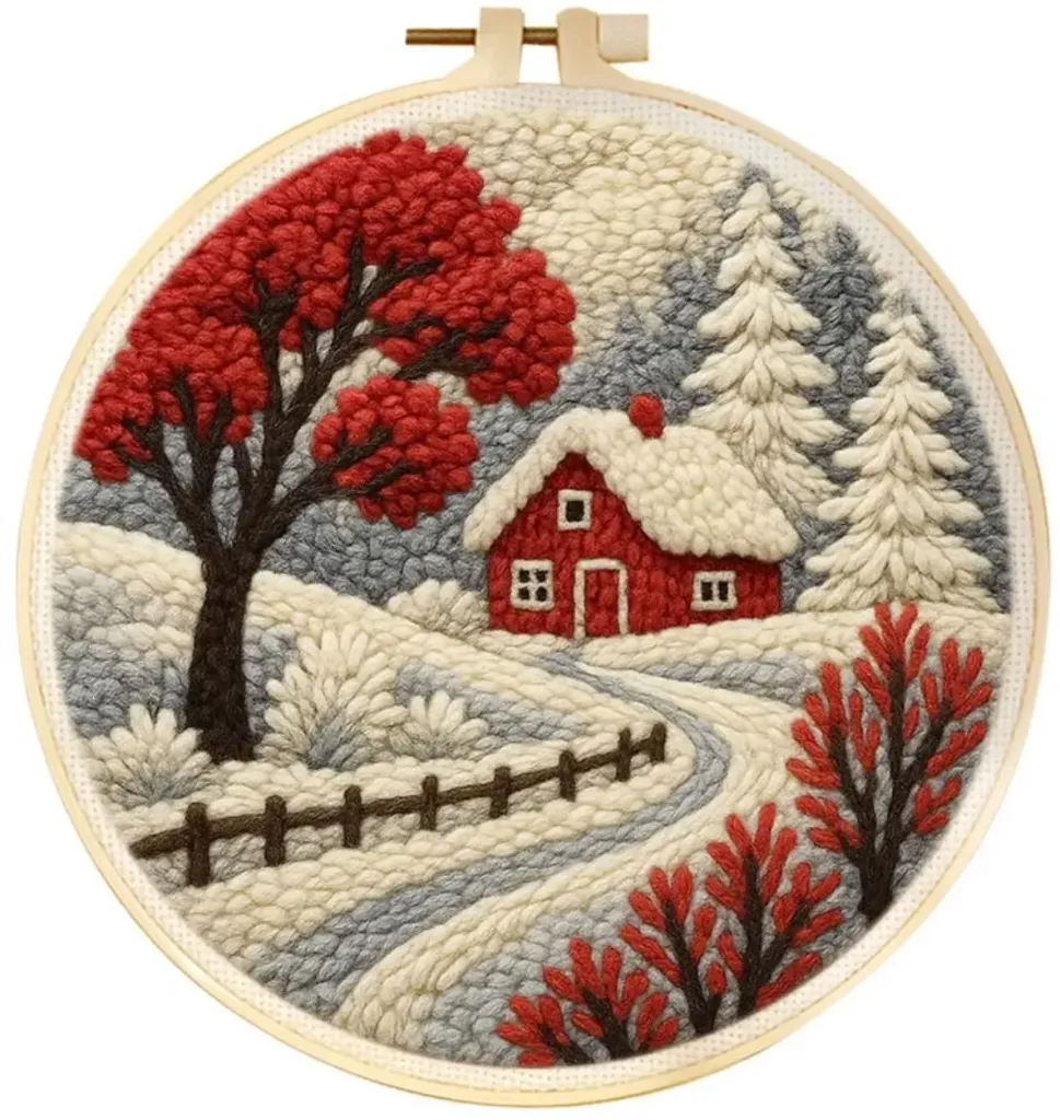 Punch Needle Kit | Winter Cabin (20cm Round with Frame)