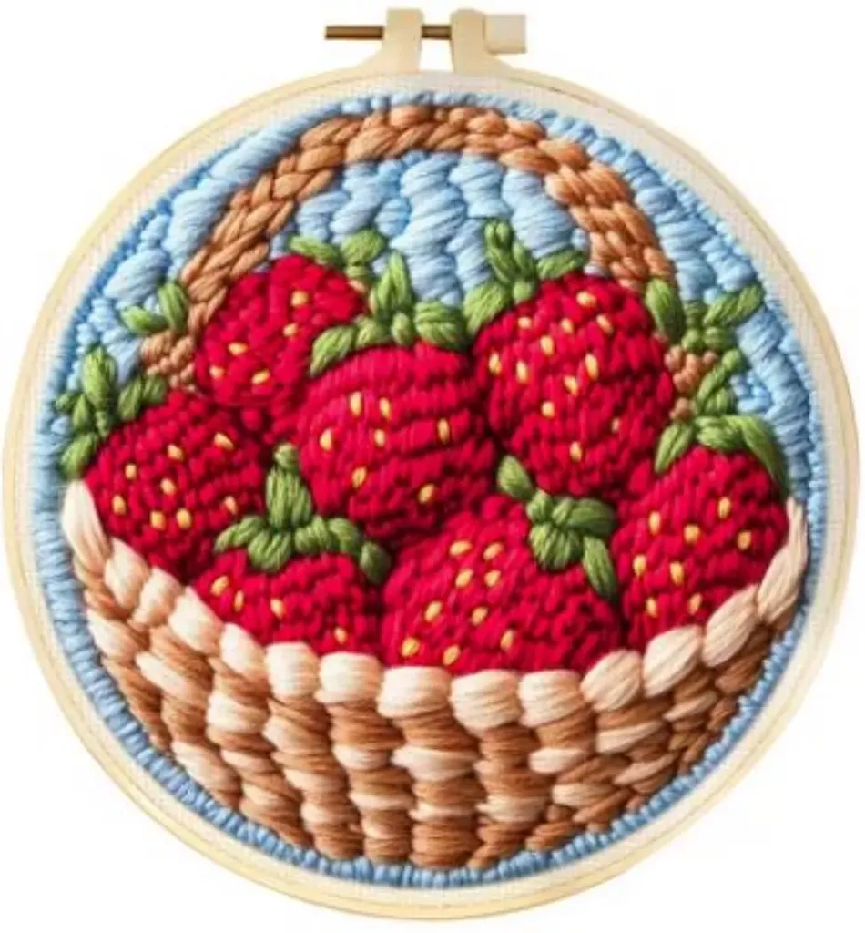 Punch Needle Kit | Strawberries (20cm Round with Frame)