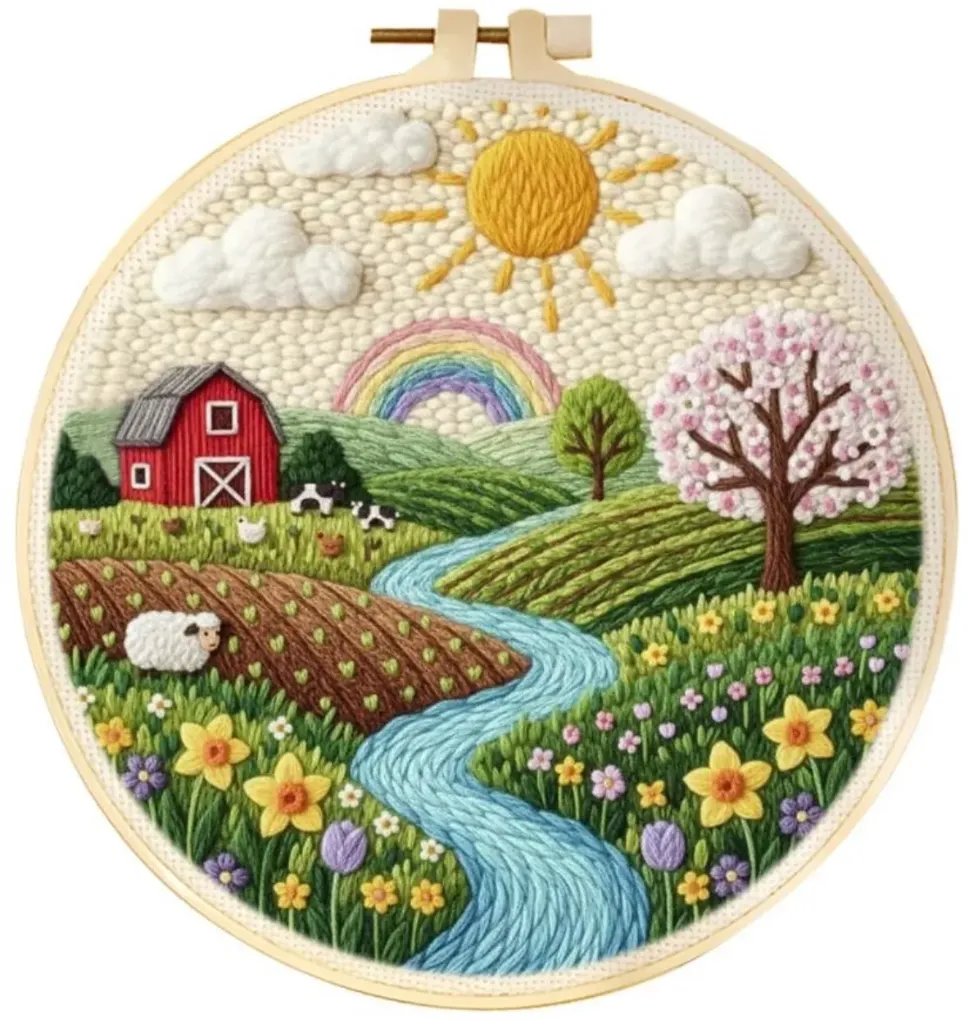 Punch Needle Kit | Farm (20cm Round with Frame)