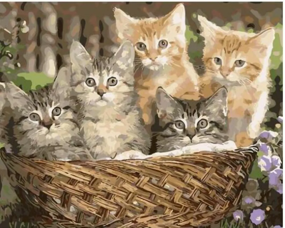 [A-PBYN-kittensbasket-30x40-no] Paint By Numbers | Kittens In Basket (30x40cm) No Frame