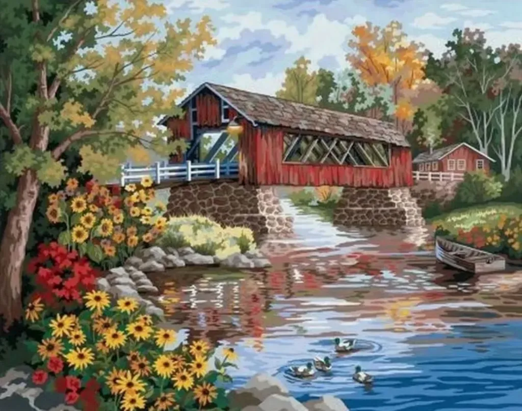 [A-PBYN-coveredbridge-30x40-no] Paint By Numbers | Covered Bridge (30x40cm) No Frame