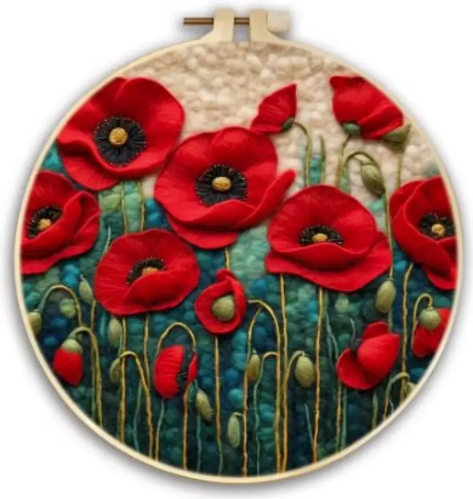 Wool Felting Kit for Beginners | Poppies (20cm with Frame)