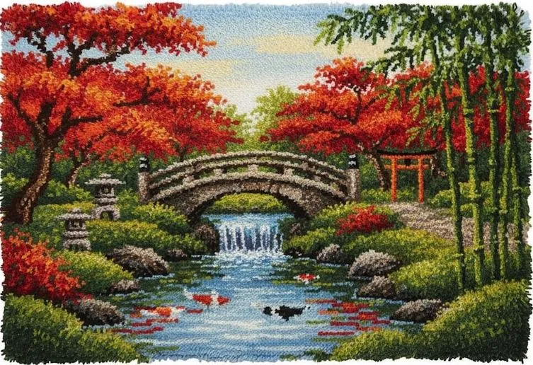 Rug Making Latch Hooking Kit | Japanese Waterfalls (122x92cm)