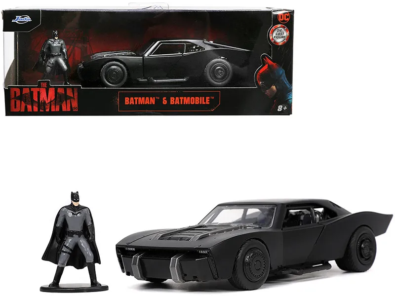 Batmobile Matt Black with Batman Diecast Figurine (2022 Movie) 1/32 Diecast Model Car