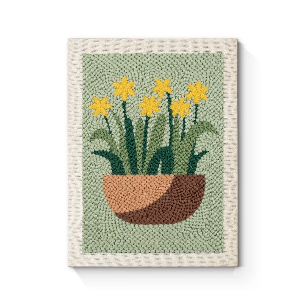 [HBH-PUNCH-YellowFlower-20x30] Punch Needle Kit for Beginners | Yellow Flower (20x30cm with Frame)