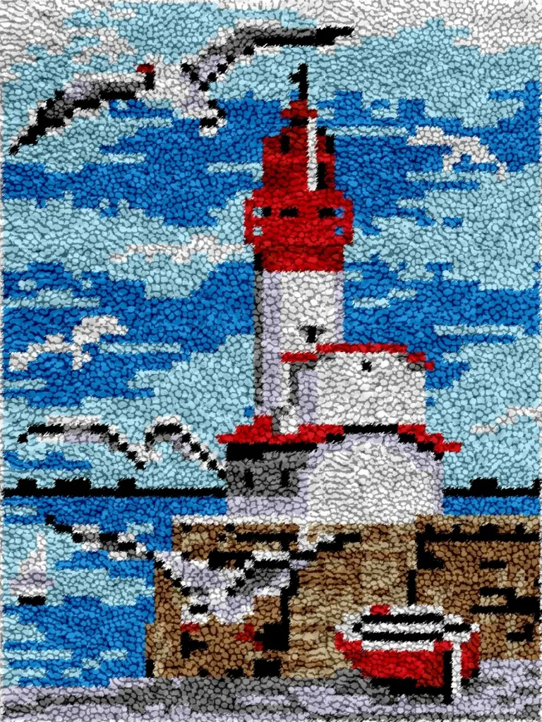 Rug Making Latch Hooking Kit | Seaside Lighthouse (115x80cm) (Blank Canvas)