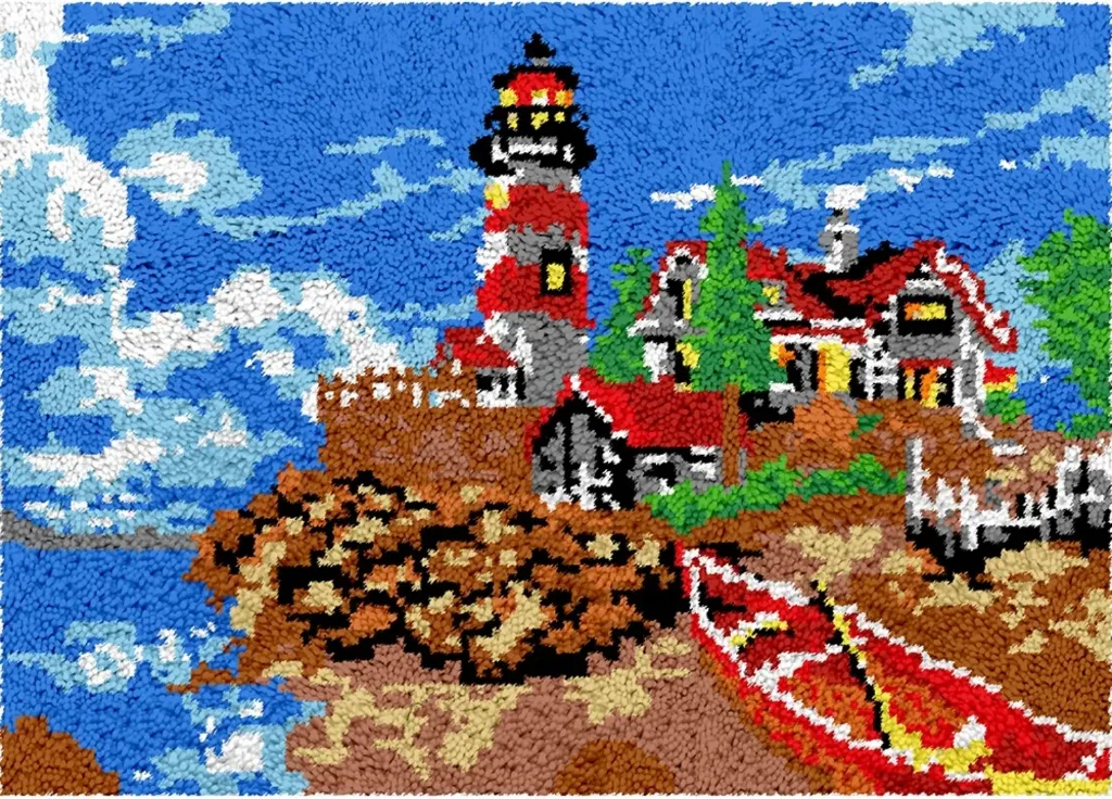 Rug Making Latch Hooking Kit | Lighthouse Scenery (115x80cm) (Blank Canvas)