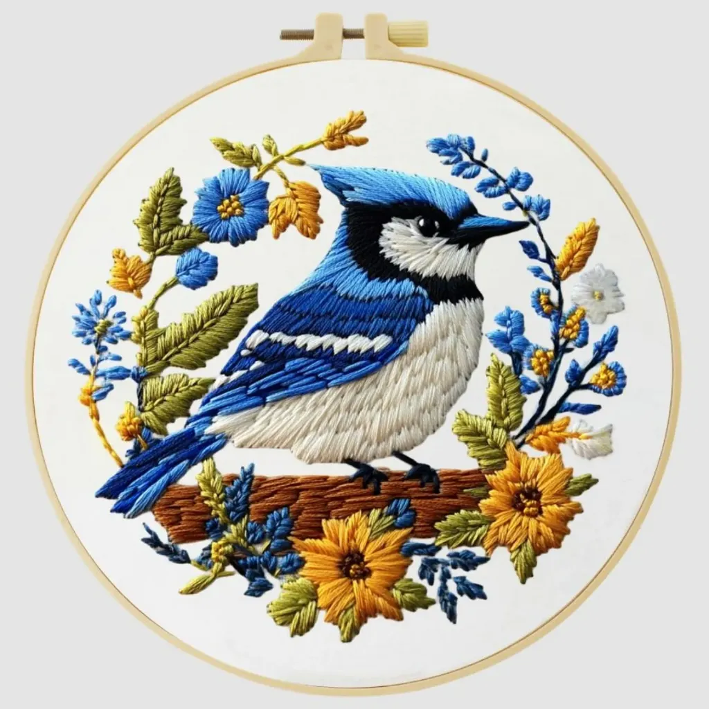 [A-SBS-CrossStichBegin-Bluejay-framed] Cross Stitch Kits for Beginners | Bluejay (20cm)