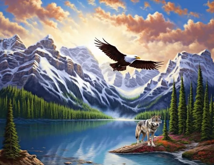 Cross Stitch Needlework Embroidery Kit | Mountain River (30x40cm Printed Canvas)