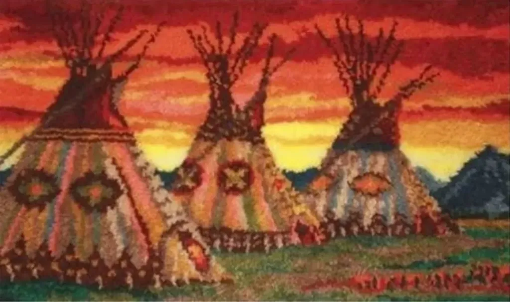 [SHU-teepees-87x61-blank] Rug Making Latch Hooking Kit | Teepees (87x61cm Printed Canvas) (Blank Canvas)