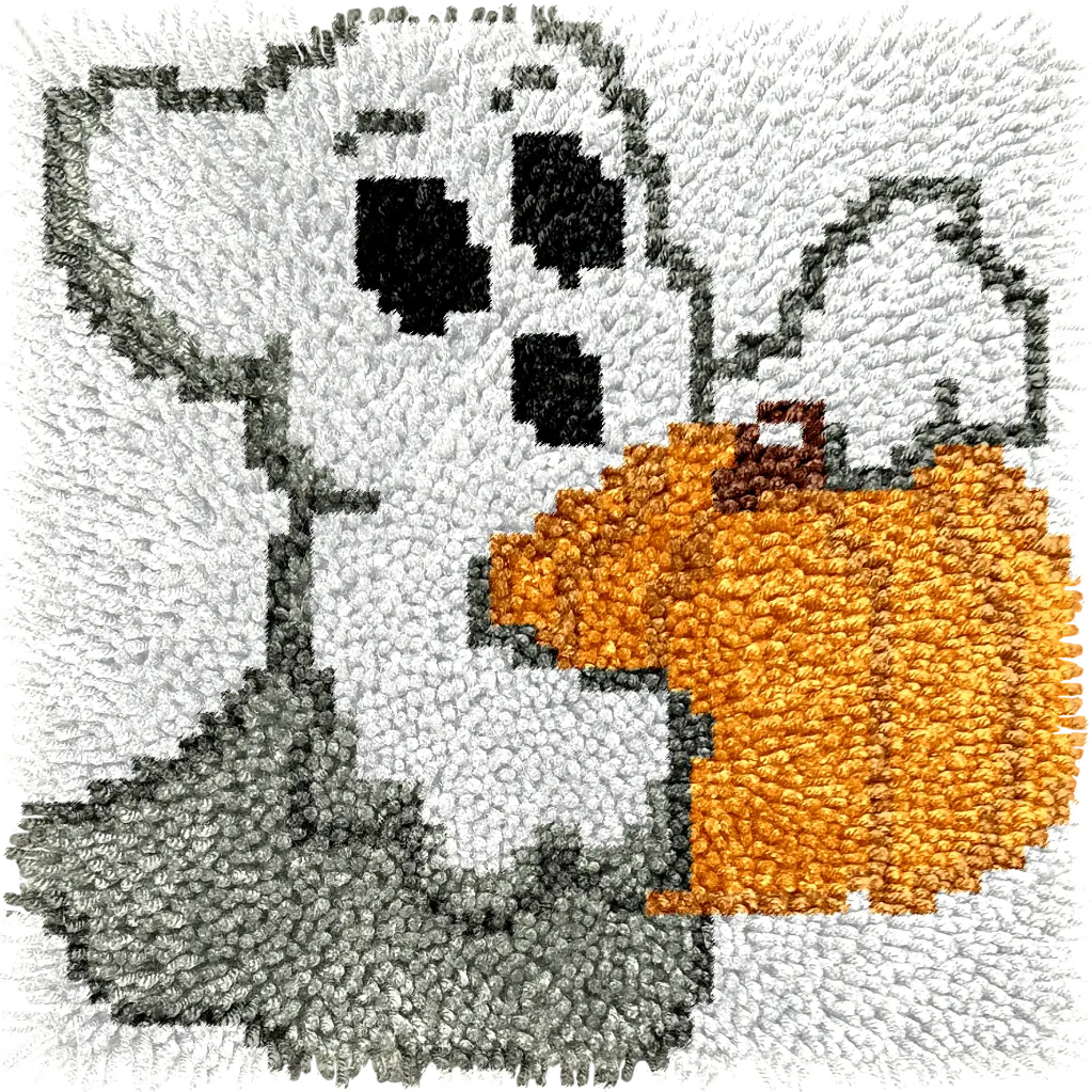 [SHU-children-30x30-GhostWithPumpkin] Children’s Rug Making Latch Hooking Kit | Ghost With Pumpkin (30x30cm)