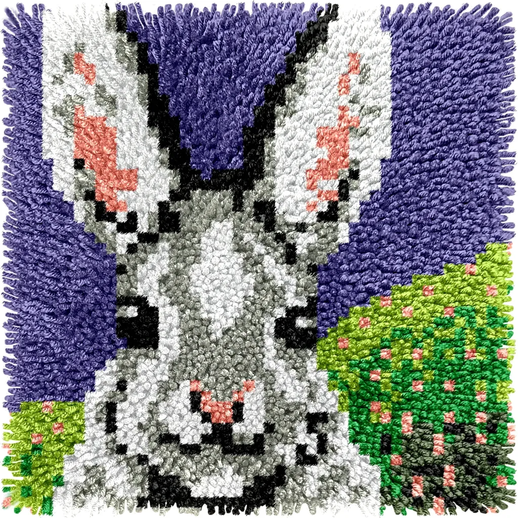 [SHU-children-30x30-GrayRabbit-DT1308] Children’s Rug Making Latch Hooking Kit | Gray Rabbit (30x30cm)